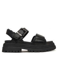 Sandały Buffalo. Czarne sandały damskie Buffalo, bez wzorów, bez obcasa, na płaskiej podeszwie, bez zapięcia. Za 349.99 zł.