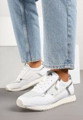 Białe Sneakersy Ozdobione Suwakiem i Metalicznymi Wstawkami Alua. Białe obuwie sportowe damskie Renee, na lato, z jeansu, bez zapięcia. Za 119.99 zł.