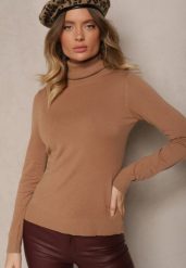Brązowy Casualowy Golf z Wiskozą i Modalem Lannetora. Brązowe golfy damskie Renee, z aplikacjami, z jeansu, bez ramiączek. Za 44.99 zł.