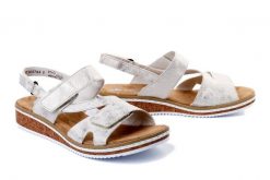 RIEKER V3666-60 beige combination, sandały damskie. Brązowe sandały damskie Rieker, bez wzorów, bez obcasa, na koturnie, bez zapięcia. Za 209.93 zł.