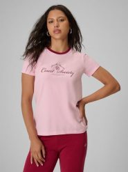 4F T-shirt regular z nadrukiem damski - różowy XS. Czerwone koszulki sportowe damskie 4F, m, bez wzorów, z bawełny, bez ramiączek, tenisowe. Za 59.99 zł.