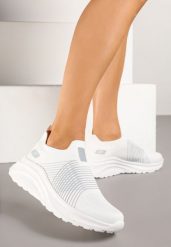 Biało-Szare Buty Sportowe Sneakersy na Tłoczonej Platformie z Elastyczną Cholewką Velmio. Białe obuwie sportowe casual damskie Renee, z jeansu. Za 74.99 zł.