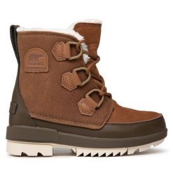 Botki Sorel. Brązowe botki damskie Sorel, bez obcasa, na płaskiej podeszwie, bez zapięcia. Za 399.99 zł.