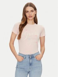 Guess Jeans T-Shirt W5GI24 J1314 Beżowy Regular Fit. Brązowe t-shirty damskie Guess Jeans, m, z aplikacjami, z bawełny, bez kołnierzyka. Za 89.99 zł.