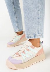 Beżowo-Fioletowe Sneakersy na Płaskiej Grubej Podeszwie z Imitacji Zamszu Ozdobione Wstawkami z Ekoskóry Mariatta. Brązowe obuwie sportowe damskie Born2be, przed kostkę, bez zapięcia. Za 99.99 zł.