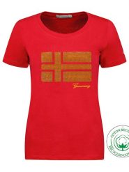 Geographical Norway Koszulka "Jonquille" w kolorze czerwonym rozmiar: L. Czerwone bluzki damskie Geographical Norway, l, bez wzorów, bez kołnierzyka, bez ramiączek. Za 61.46 zł.