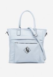 Niebieska Torebka Shopperka z Metaliczną Aplikacją i Dodatkowym Paskiem na Ramię Idalenna. Niebieskie shopper bag Born2be, z jeansu, na ramię, zdobione, bez dodatków. Za 109.99 zł.