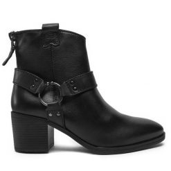 Botki Marco Tozzi. Czarne botki damskie Marco Tozzi, bez obcasa, na słupku, bez zapięcia. Za 379.99 zł.