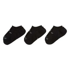 Skarpety Unisex Adult Plus Cush Footie DriFIT Everyday NoShow (zestaw 3 Sztuk). Czarne skarpetki damskie Nike, bez wzorów, z bawełny. Za 69.95 zł.