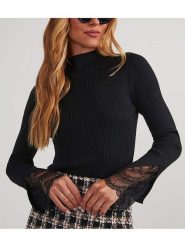 Milan Kiss Sweter w kolorze czarnym rozmiar: M. Czarne swetry klasyczne damskie Milan Kiss, m, z koronki, bez kołnierzyka. Za 118.56 zł.