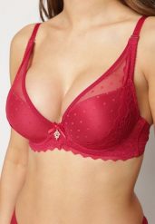 Bordowy Usztywniany Biustonosz Full Cup z Subtelną Koronką Serumka. Czerwone biustonosze Renee, bez wzorów, z koronki. Za 39.99 zł.