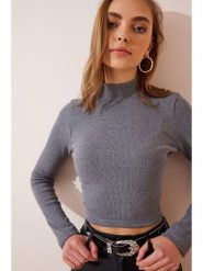 Happiness Istanbul Koszulka w kolorze szarym rozmiar: S/M. Szare koszulki damskie Happiness Istanbul, m, bez wzorów, bez kołnierzyka, bez ramiączek. Za 39.99 zł.