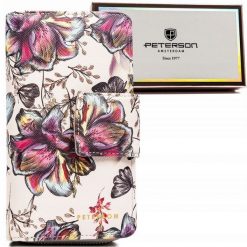 Portfel w kwiaty Peterson PTN 76116-F8 fioletowy. Fioletowe torebki klasyczne damskie Peterson, ze skóry ekologicznej, bez dodatków. Za 68.99 zł.