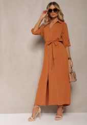 Brązowa Casualowa Sukienka Koszulowa na Guziki z Kieszeniami Jezebel. Brązowe sukienki damskie Renee, bez wzorów, eleganckie, bez ramiączek. W wyprzedaży za 107.99 zł.