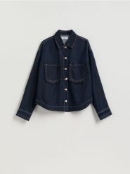 Koszula z falbankami - granatowy. Niebieskie koszule damskie Reserved, l, bez wzorów, z bawełny, bez kołnierzyka, bez ramiączek. Za 139.99 zł.