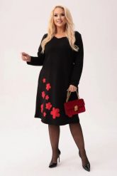 Czarna dresowa sukienka Fiorella - klasyka z nutą kobiecości PLUS SIZE XXL. Czarne sukienki damskie Moda Size Plus Iwanek, z aplikacjami, z bawełny, eleganckie, bez ramiączek. Za 289.90 zł.