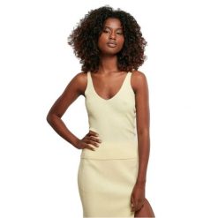 Koszulka damska z prążkowanego materiału Urban Classics GT. Żółte bluzki damskie Urban Classics, bez wzorów, prążkowane, eleganckie, bez kołnierzyka, bez ramiączek. Za 172.00 zł.