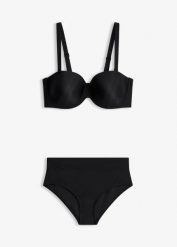 Bikini balkonetka z szybkoschnącego materiału (2 części). Czarne bikini bonprix, bez wzorów. Za 54.99 zł.