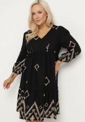 Czarna Bawełniana Sukienka Pudełkowa w Geometryczny Wzór Claradina. Czarne sukienki damskie Born2be, bez wzorów, z bawełny, eleganckie, bez ramiączek. Za 119.99 zł.