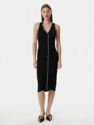 KARL LAGERFELD Sukienka dzianinowa B2W13004 Czarny Slim Fit. Czarne sukienki damskie KARL LAGERFELD, bez wzorów, z dzianiny, bez ramiączek. Za 849.99 zł.