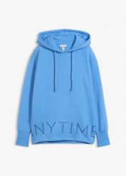 Bluza z kapturem z elastycznej mieszanki bawełny. Niebieskie bluzy damskie bonprix, bez wzorów, z bawełny, z kapturem. Za 154.99 zł.