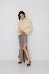 SPÓDNICA JENNY BEŻOWA S - Flawless. Brązowe spódnice damskie Flawless, na lato, s, bez wzorów, z gumy, sportowe, maxi. Za 429.00 zł.