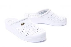 SANITAL FLEX 707/I white, klapki profilaktyczne damskie. Białe klapki damskie Sanital-Flex, bez wzorów, ze skóry, bez obcasa, bez zapięcia. Za 119.90 zł.