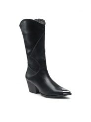 DeeZee Kozaki WS19271-05 Czarny. Czarne kozaki damskie DeeZee, ze skóry, bez obcasa, na słupku, bez zapięcia. Za 119.99 zł.