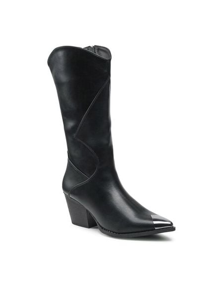 DeeZee Kozaki WS19271-05 Czarny. Czarne kozaki damskie DeeZee, ze skóry, bez obcasa, na słupku, bez zapięcia. Za 119.99 zł.