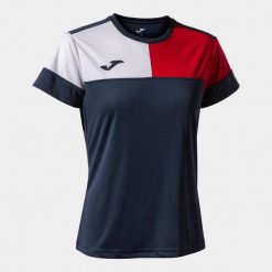 Sportowy T-shirt Damski Joma Navy-Czerwony - Komfort i Oddychalność. Czerwone koszulki sportowe damskie Joma, bez wzorów, bez ramiączek, do piłki nożnej. Za 153.99 zł.