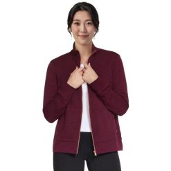 Bluza dresowa sportowa damska Go Walk Everywhere Full Zip Hoodless. Czerwone bluzy damskie Skechers, l, bez wzorów, z dresówki, bez kaptura. Za 249.99 zł.