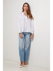 Lin Passion Bluzka w kolorze białym rozmiar: 34/36. Białe bluzki damskie Lin Passion, bez wzorów, z bawełny, klasyczne, bez kołnierzyka, bez ramiączek. Za 121.99 zł.