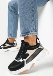 Czarne Sneakersy na Grubej Podeszwie z Ozdobną Perforacją Colia. Czarne obuwie sportowe damskie Born2be, bez zapięcia. Za 119.99 zł.