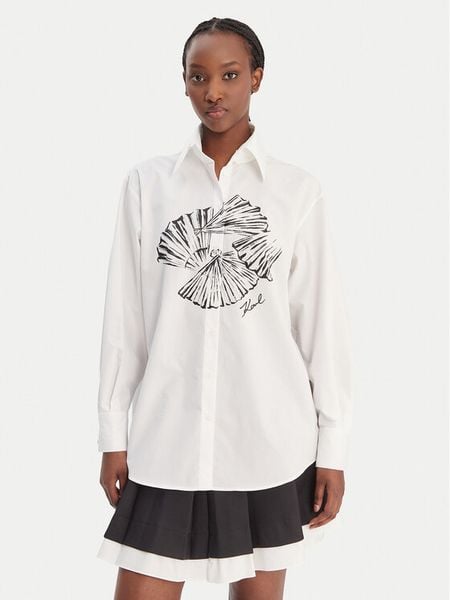 KARL LAGERFELD Koszula B1W11002 Biały Relaxed Fit. Białe koszule damskie KARL LAGERFELD, bez wzorów, z bawełny, bez kołnierzyka, bez ramiączek. Za 1,099.00 zł.