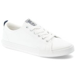 Trampki unisex Big Star, na płaskiej podeszwie niskie z okrągłym noskiem i sznurowane, biało-niebieskie, SS274604. Białe trampki damskie Big Star, bez wzorów, z gumy, bez zapięcia. Za 127.99 zł.