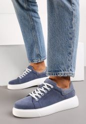 Niebieskie Sneakersy z Ozdobną Wstawką na Zapiętku Klemicca. Niebieskie obuwie sportowe damskie Born2be, na lato, z jeansu, bez zapięcia. Za 179.99 zł.