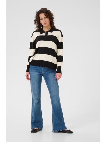 Kaffe Koszulka polo w kolorze kremowo-czarnym rozmiar: XS. Brązowe koszulki damskie Kaffe, xs, bez wzorów, bez kołnierzyka, bez ramiączek. Za 113.63 zł.