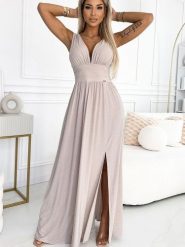 Sukienka Model Susan 490-2 Beige - Numoco. Brązowe sukienki damskie NUMOCO, bez wzorów, z elastanu, wizytowe, bez ramiączek. Za 468.08 zł.
