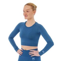 Xtreme Sportswear Crop Damski top sportowy z długim rękawem Niebieski. Niebieskie koszulki sportowe damskie XTREME SOCKSWEAR, m, bez wzorów, bez ramiączek, na fitness i siłownię. Za 142.99 zł.