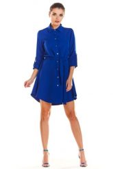 Sukienka koszulowa szmizjerka z paskiem niebieska. Niebieskie sukienki damskie Infinite You, bez wzorów, z elastanu, biznesowe, bez ramiączek. Za 349.00 zł.