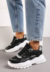 Czarno-Szare Sneakersy z Dekoracyjną Sznurówką Wokół Cholewki Nebissa. Czarne obuwie sportowe damskie Born2be, bez zapięcia. Za 79.99 zł.