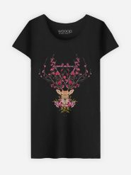 WOOOP Koszulka "Spring Deer" w kolorze czarnym rozmiar: L. Czarne bluzki damskie Wooop, l, bez wzorów, z bawełny, bez kołnierzyka, bez ramiączek. Za 39.45 zł.