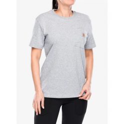 Koszulka bawełniana damska Carhartt Workwear Pocket S/S T-Shirt. Szare koszulki sportowe damskie Carhartt, s, bez wzorów, z bawełny, bez ramiączek. Za 98.99 zł.