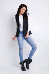 Czarna Kamizelka Dzianinowa bez Zapięcia z Klapami. Czarne swetry klasyczne damskie Awama, l, z bawełny, bez kołnierzyka. Za 174.90 zł.