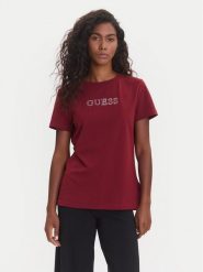 Guess T-Shirt V3BI11 J1314 Bordowy Regular Fit. Czerwone t-shirty damskie Guess, m, z aplikacjami, z bawełny, bez kołnierzyka. Za 109.99 zł.