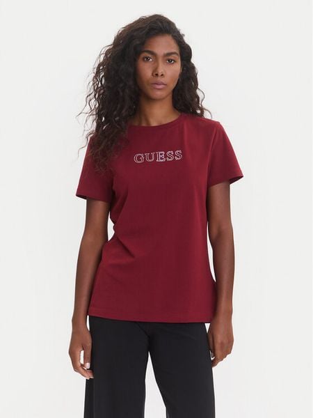 Guess T-Shirt V3BI11 J1314 Bordowy Regular Fit. Czerwone t-shirty damskie Guess, s, z aplikacjami, z bawełny, bez kołnierzyka. Za 99.99 zł.