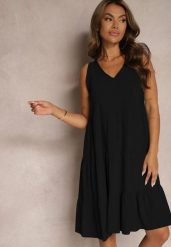Czarna Bawełniana Sukienka o Rozkloszowanym Kroju Bez Rękawów Gladea. Czarne sukienki damskie Renee, bez wzorów, z bawełny, bez ramiączek. Za 49.99 zł.