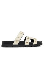 Guess Klapki FLPFAS ELE03 Écru. Klapki damskie Guess, z aplikacjami, ze skóry, bez obcasa, bez zapięcia. Za 459.99 zł.