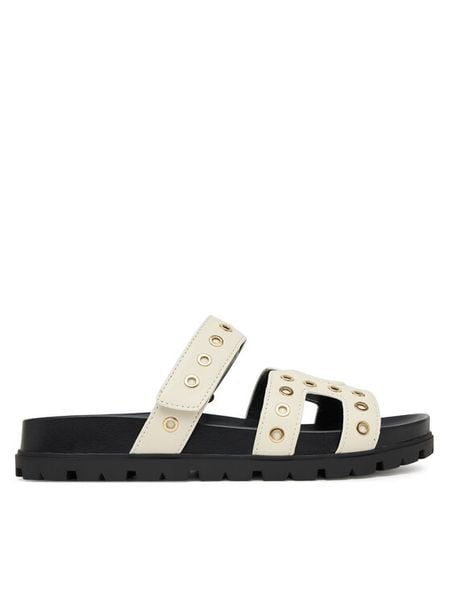 Guess Klapki FLPFAS ELE03 Écru. Klapki damskie Guess, z aplikacjami, ze skóry, bez obcasa, bez zapięcia. Za 459.99 zł.