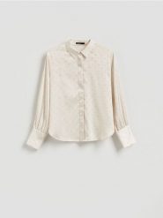 Koszula ze strasem - złamana biel. Koszule damskie Reserved, l, bez wzorów, z tkaniny, bez kołnierzyka, bez ramiączek. Za 159.99 zł.